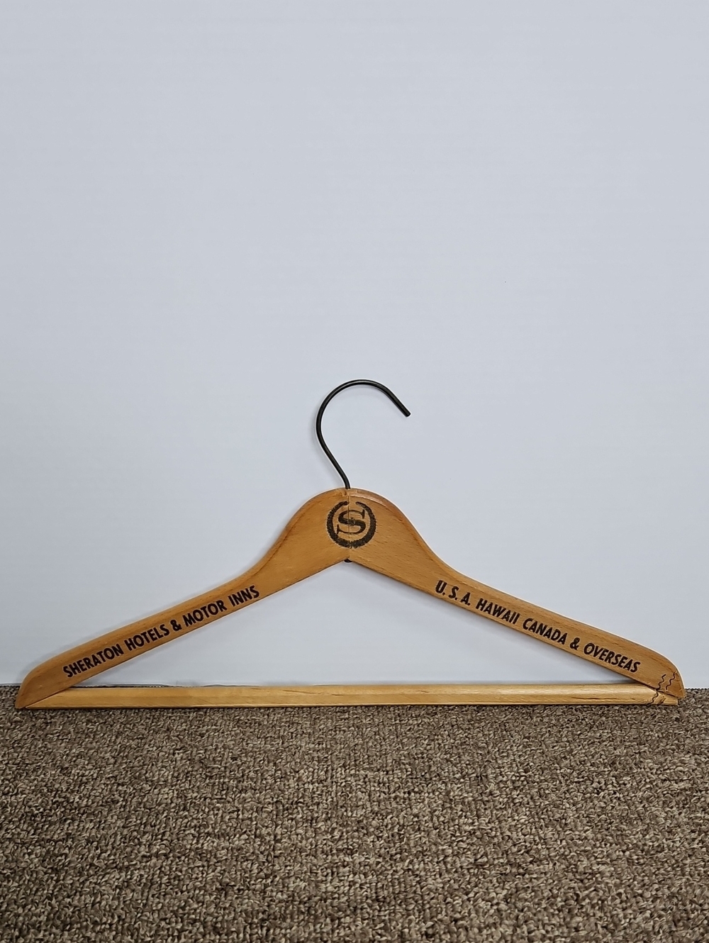 Vintage Sheraton Hotels & Motor Inns Logo Wooden Hanger in Natural Wood